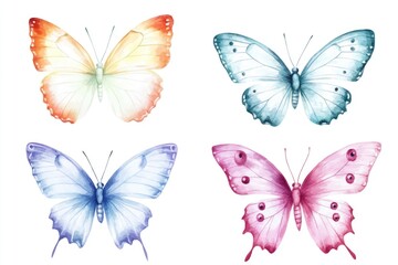 A set of colorful butterflies on a simple white background, perfect for use in designs and illustrations