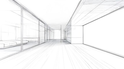 Obraz premium Modern Office Corridor: Clean-lined Architectural Sketch Illustration. AI Generated