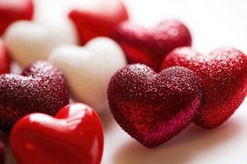 Obraz premium A collection of red and white hearts arranged on a white background