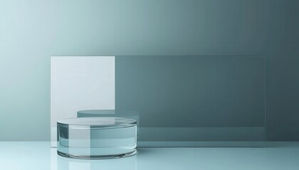 Minimalist Aqua Glass Platform Product Display Teal Background