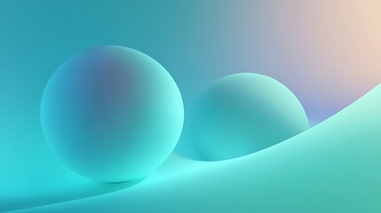 Smoothly Rolling Teal Spheres: A Dreamlike 3D Render in Pastel Hues. AI Generated