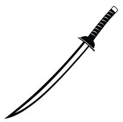 Sleek Katana Silhouette, Slightly Curved Blade