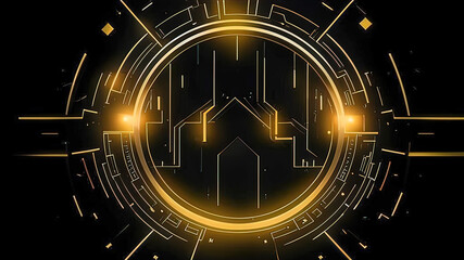 Abstract elegant golden glowing semicircle, sparkles on black background. Premium design template. Vector illustration