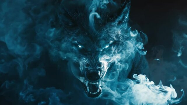 Mesmerizing Wolf in Smoky Blue Seamless Loop Background Video