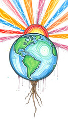 mother earth, crayon drawing, with white tones