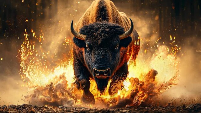 Fiery Buffalo Charge Seamless Looping Video Background