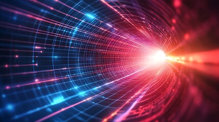 Obraz premium Vibrant Digital Art: Abstract Data Stream Tunnel Illustration. AI Generated
