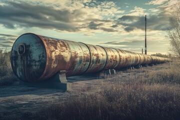 Rusty pipe sits in a green field, surrounded by nature