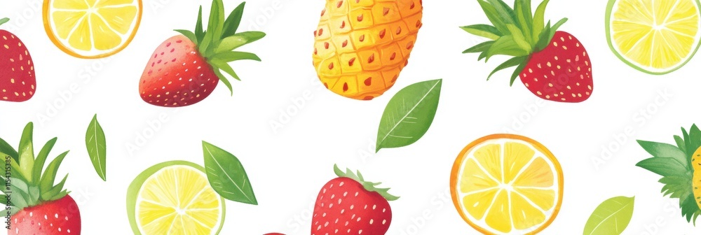 Aufkleber Vibrant tropical fruits create a cheerful and colorful pattern that enhances any design theme or decor. Generative AI