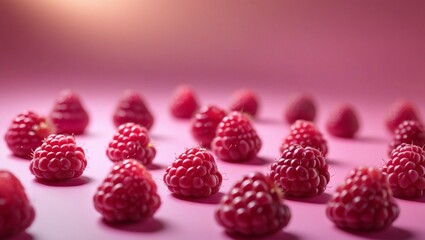 Macro background of raspberries on pink