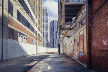 A narrow alley with vibrant graffiti on the sides, great for urban scenes or background use