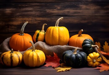 pumpkin with fall leaves