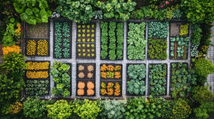 Aerial View of Vibrant Garden Layout in Natural Light