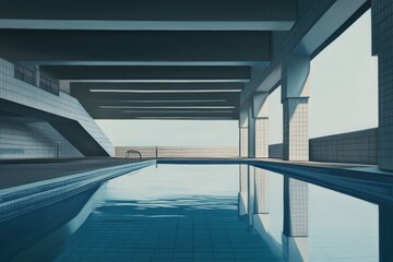 A modern building with a large empty swimming pool, perfect for architecture or interior design projects