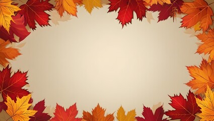Fototapeta premium Beautiful Fall Maple Leaves Border in Orange, Yellow, and Red with Blank Space for Text