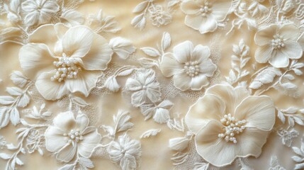 Details of the bride dress fabric and beautiful embroidery wedding concept used as a background for illustrations