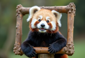 Fototapeta premium Adorable Panda Cub Photo Frame Showcasing Playful Charm