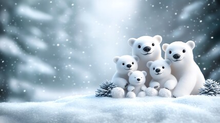 Adorable Polar Bear Family In Snowy Winter Wonderland