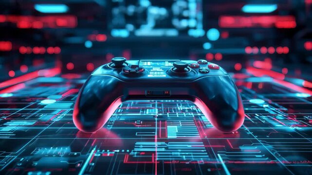 Futuristic Game Controller on Cyber Tech Background Loop