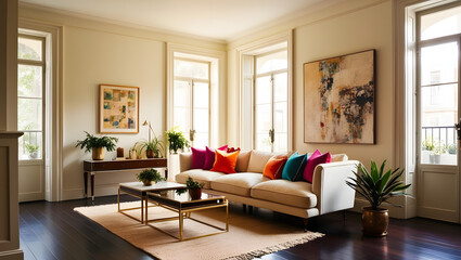 Fototapeta premium modern living room with fireplace