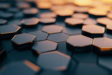 Obraz premium Abstract 3d Rendering of Futuristic Surface with Hexagons and Bokeh Background for Sci-fi Poster Design