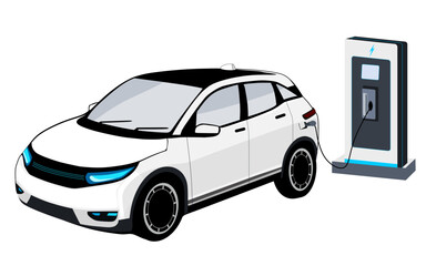 Electric vehicle at  Electric  charger  station , Electric SUV car charging 