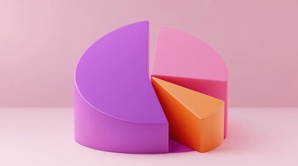 Fototapeta premium Colorful geometric pie chart on a pastel background representing data visualization.