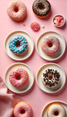 Deliciously Decorated Donuts on a Pink Background