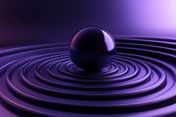 Futuristic Abstract 3D Rendering of Sphere with Rings in Empty Space Featuring Surreal and Modern Geometric Design