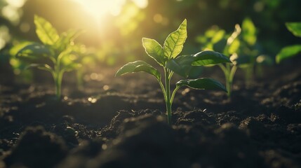 Morning Light on Organic Plants with Natural Background