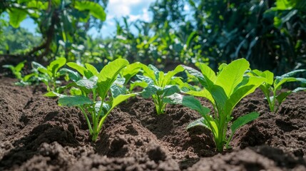 Natural Light on Fresh Green Plants in Open Field