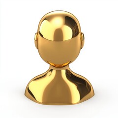 A shiny golden figure in a simplified human form, observing a blank space, embodying elegance and modern design.