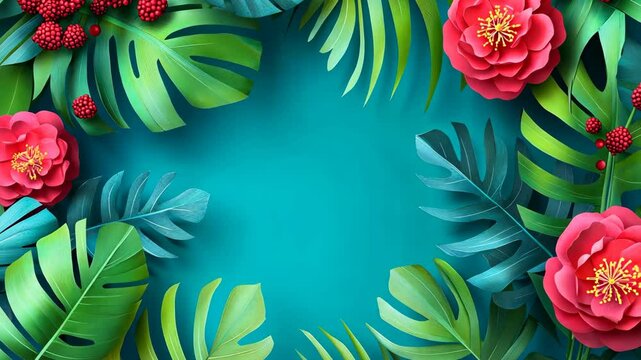 Vibrant foliage and flowers create an inviting tropical background for any occasion in bright colors