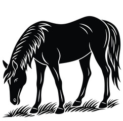 Minimalist Black Silhouette Grazing Horse