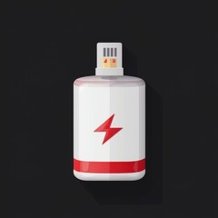 Obraz premium A modern battery charger with a sleek design, featuring a red lightning bolt symbol on a white background.