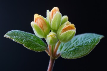 Goat-leaf Honeysuckle (Lonicera caprifolium) with flower buds, closeup, Generative AI