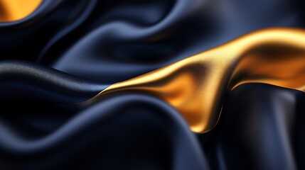 Abstract Dark Blue and Gold Silk Drapery: Luxurious Texture