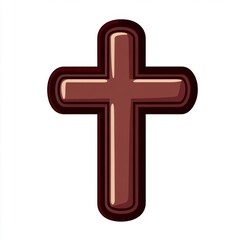 Fototapeta premium A bold, stylized brown cross icon, symbolizing faith and spirituality against a clean white background.