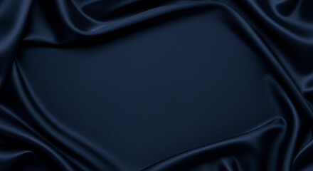 Fototapeta premium Navy blue silk satin . Silky shiny fabri c Dark luxury background with space for design. Banner Wide Long Panoramic Empty Flat lay top view 