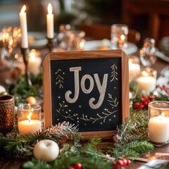 Chalkboard with Joy and Candles