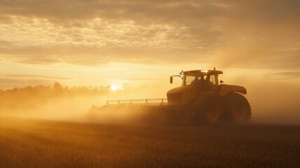 Naklejka premium Tractor in Soft Focus with Morning Light