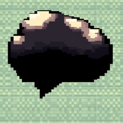 A pixel art style cloud with a dark, fluffy texture against a mint green background.