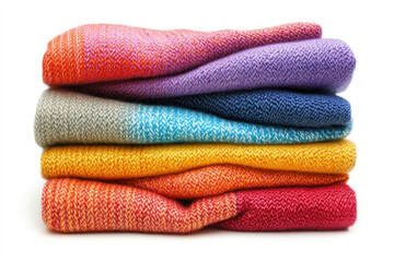 Stack of colorful knits under soft daylight, creating a vibrant and cozy display.