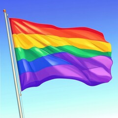 Fototapeta premium A vibrant rainbow flag waving proudly against a clear blue sky, symbolizing LGBTQ+ pride and diversity.