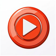 A glossy red play button icon, symbolizing video playback and media interaction.