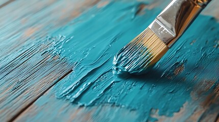 Fototapeta premium Close-up Photo: Teal Paint Beautifully Applied on Rustic Wood. AI Generated