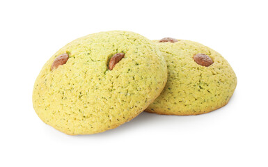 Delicious mint chocolate chip cookies isolated on white
