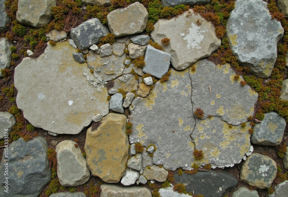 Poster the intricate tapestry of time weathered stone covered in moss and lichen