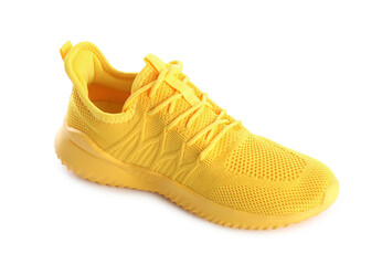 One stylish yellow sneaker isolated on white