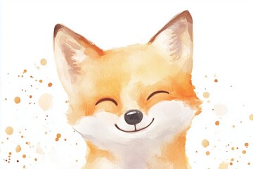 Adorable watercolor illustration of a smiling fox, perfect for art prints and nature-themed designs.